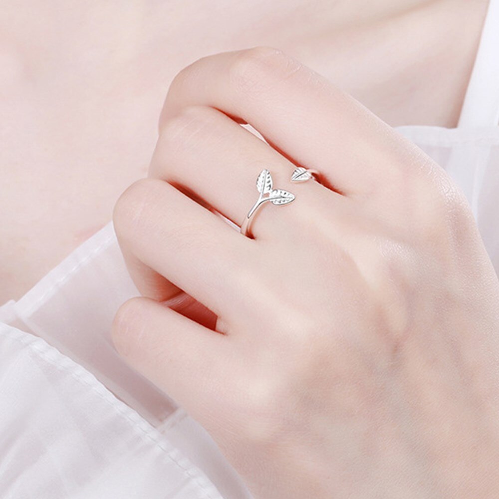 925 Sterling Silber Neue Frau Schmuck Blume bilden Blatt retro Einfache Größe Einstellbare Ring