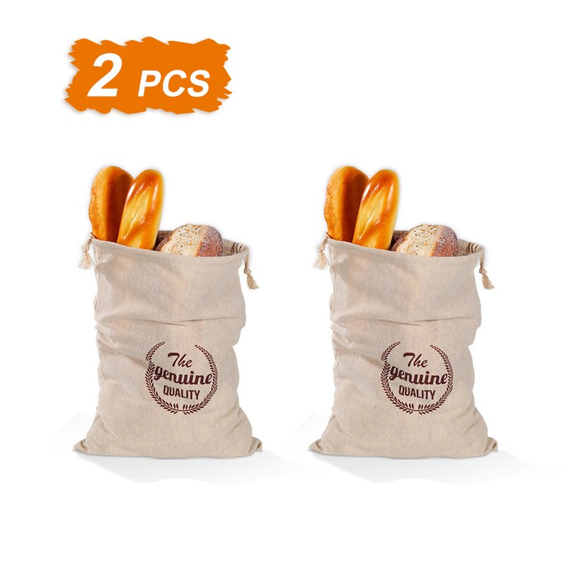 Bolsas de lino orgánico para almacenamiento de pan, bolsas reutilizables de comestibles para frutas, ecológicas, lavables, para almacenamiento de alimentos: 2pcs A