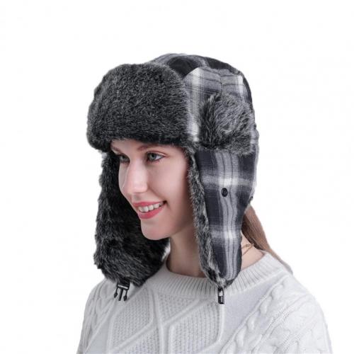 Bomber Hats For Women Men Modern Ear Warmer Thick Winter Lei Feng Plaid Trapper Hat for Cycling Winter Windproof Caps Black: Grey