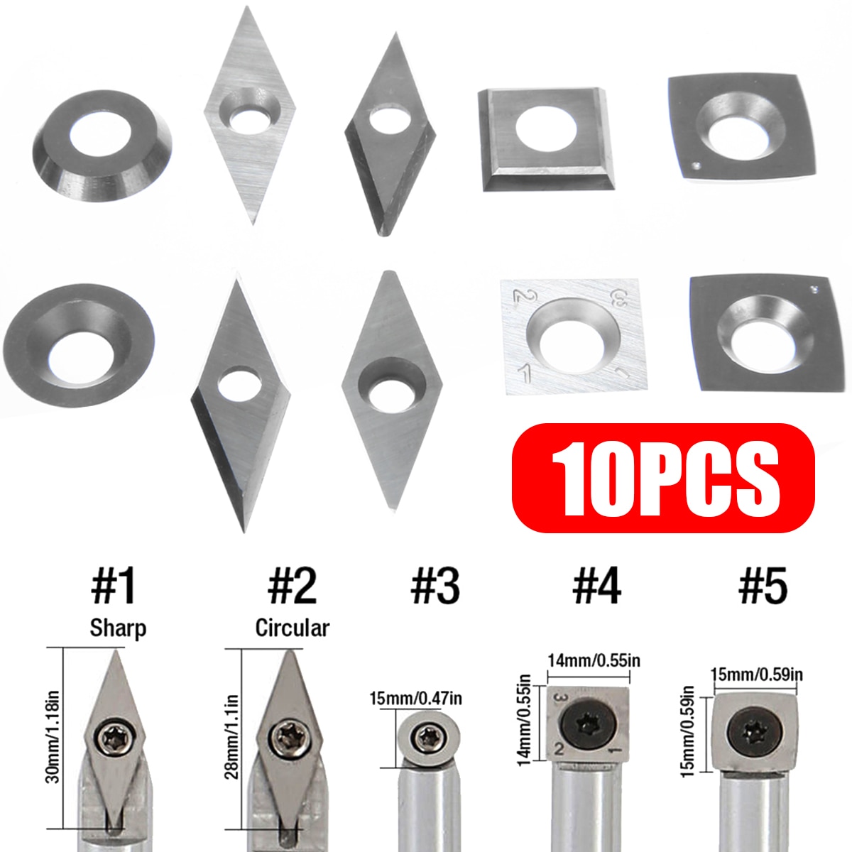 10 stks/set Diamant Vierkante Ronde Bladen Hoge Hardheid Carbide Houtbewerking Draaien Snijders voor Boring Bar