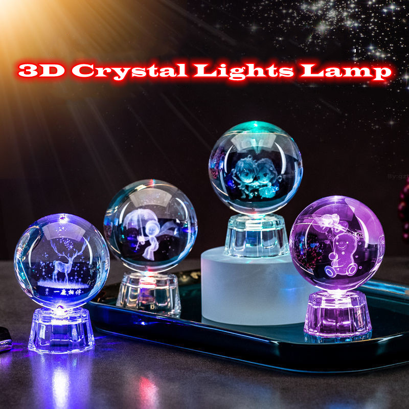 Lámpara de cristal brillante, luz nocturna de galaxia planetaria, bola de cristal, luz de mesita de noche, decoración del hogar, de Navidad