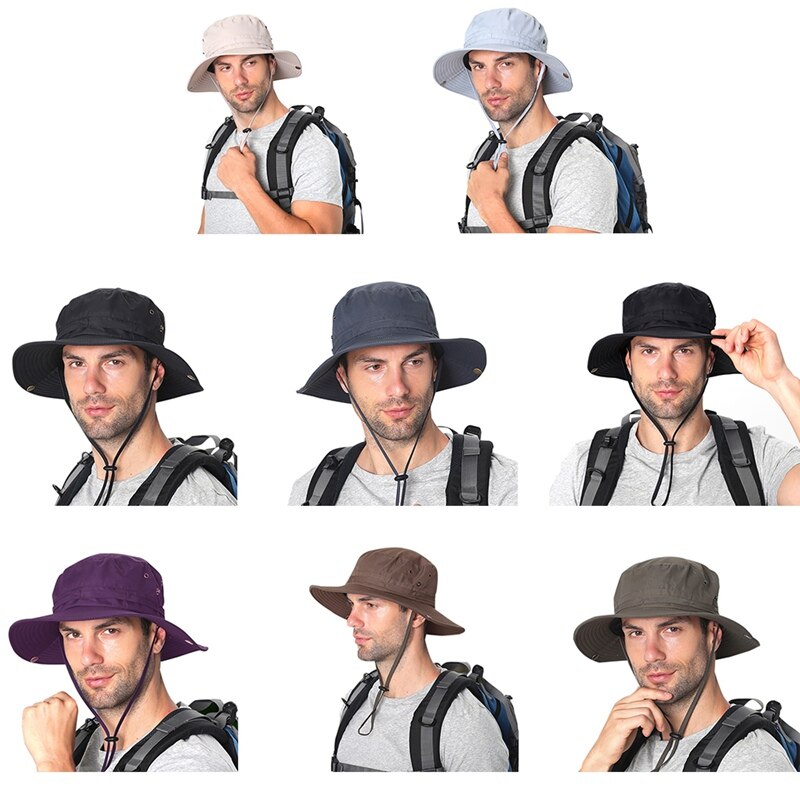 Gorro de pescador de secado rápido, ajustable, resistente al agua, con cuerda para Barbilla, sombrero de cubo de escalada
