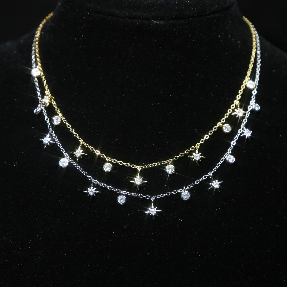 cz star charm choker necklace gold silver color trendy women jewelry