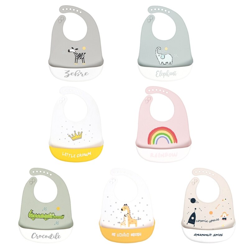 Baby Cartoon Waterproof Bibs Food Grade Silicone Newborn Feeding Saliva Towel