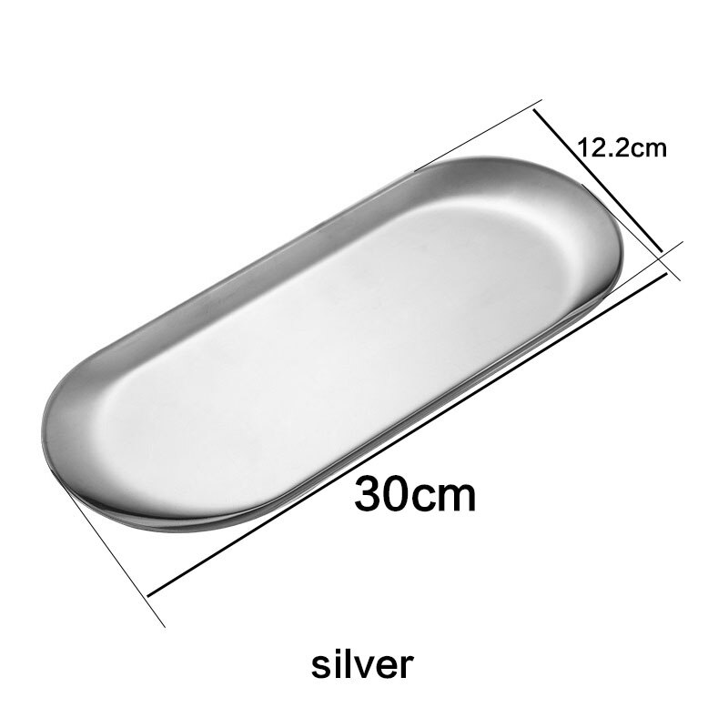 stainless steel plate restaurant tray snack western steak home kitchen tools Fruit plate barbecue plate gold and silver optional: silver   C