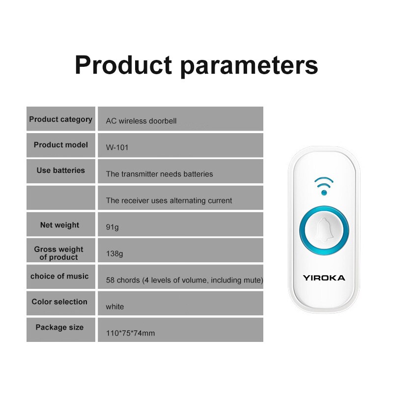 Long Distance Four-level volume adjustment Multiple polyphonic music Doorbell Wireless Doorbell Smart Remote Control Doorbell