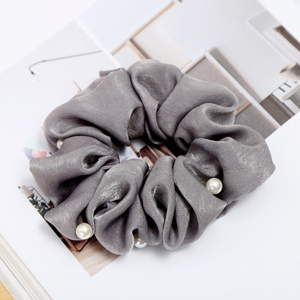 Coletero con perlas para mujer, lazos para el pelo suave y elástico, cintas elásticas para el cabello Vintage, accesorios para niña: Gris