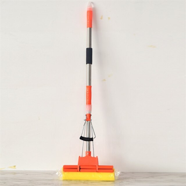 Stainless Steel Telescopic Rod Half-Folding Rubber Cotton Mop Folding Sponge Free Hand Washing Steel Squeezing Water Mop: L