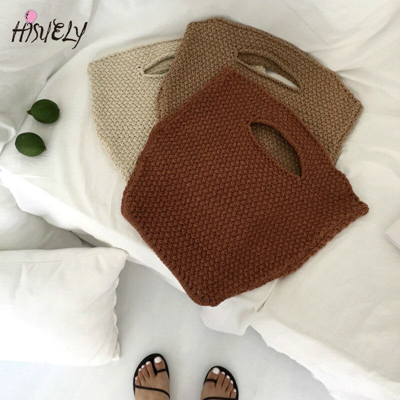 HISUELY , nuevos bolsos de tejidos, Bolso de lana de verano para mujer, Bolso grande bohemio de playa hecho a mano, Bolso de mano para mujer, Bolso de mano