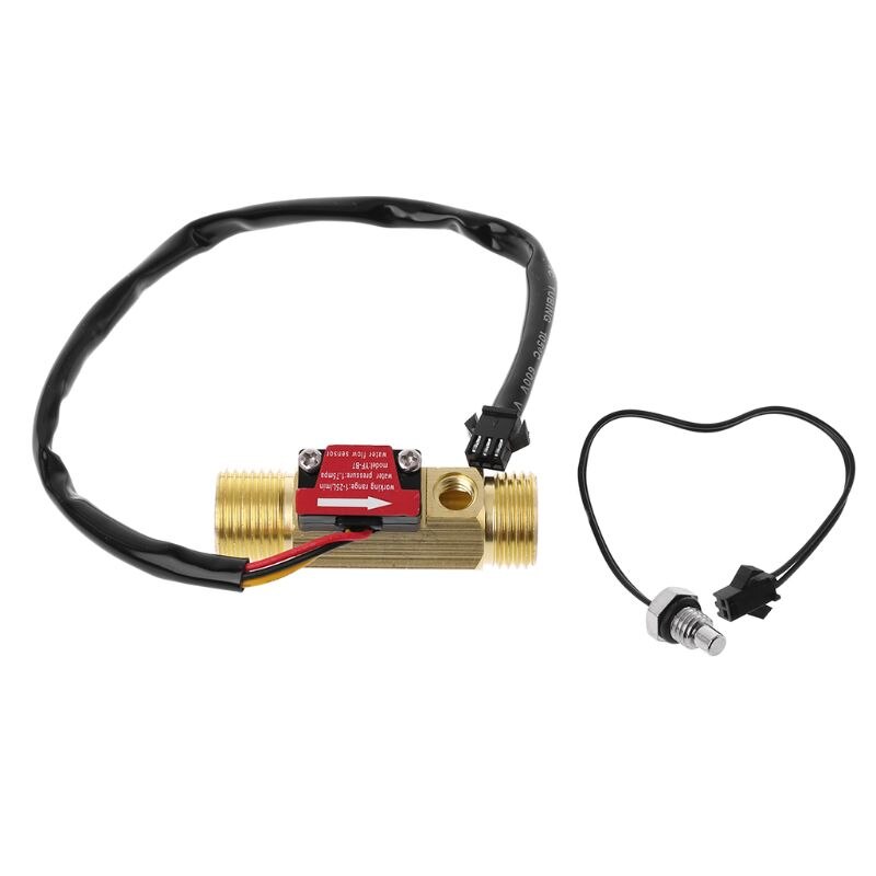 G1/2\" Brass Hall Flow Rate Meter NTC Temperature Measurement Water Flow Sensor Meter K9FA