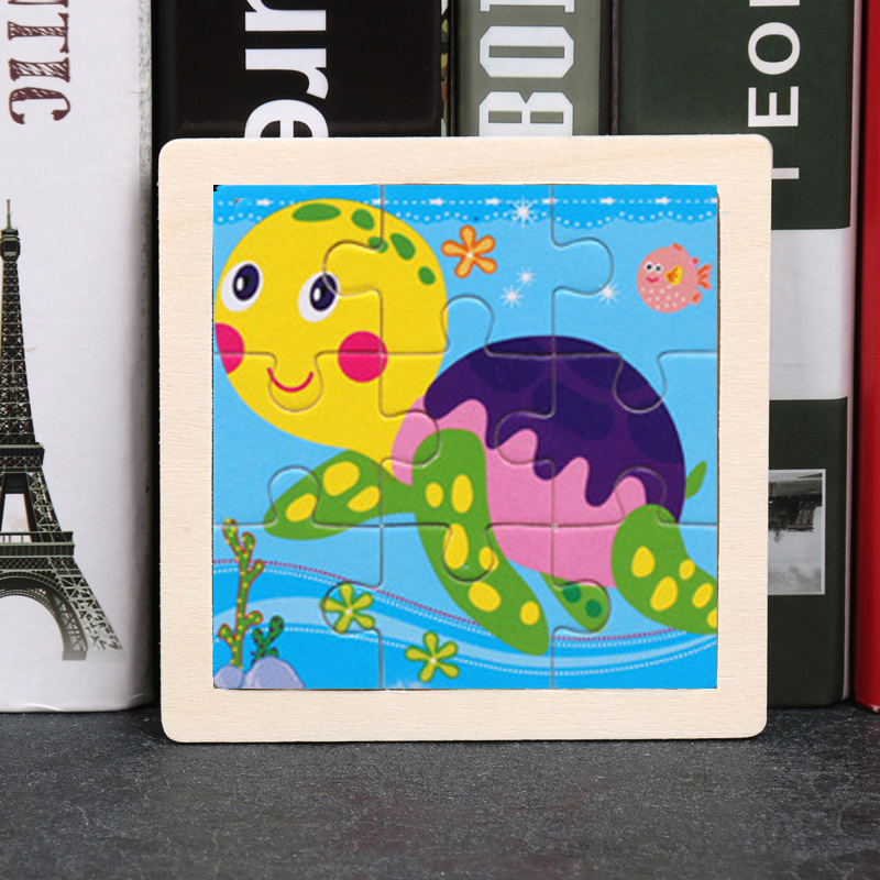 Newest 3D Wooden Puzzle Cartoon Educational Kids Toy 17 Styles Development Learning Color Shape Baby Toys: Turtle