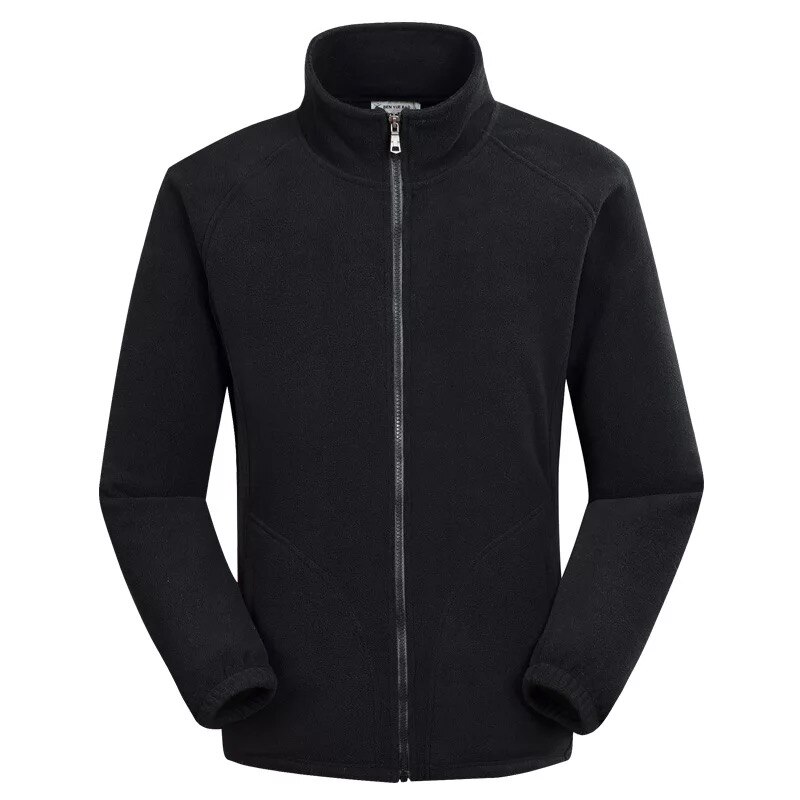 Miesten polar fleece talvitakki tuulenpitävä harjoitus juoksu vetoketju jakki lämmin jalusta kaulus suuret taskut ulkoilu takit: Musta / L