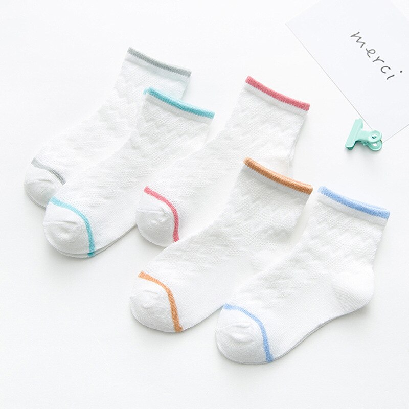 5 Pairs/lot Summer Boys Girls Socks Set Thin Cotton Mesh Non Slip Cool Socks for Kids 3-12 Years: Green / 6-8 years