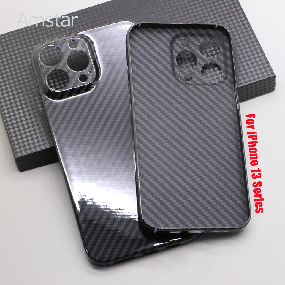 Amstar Glossy Black Carbon Telefoon Case Voor Iphone 13 Pro Max Luxe Business -Proof Aramid Fiber Iphone 13 Pro Cover