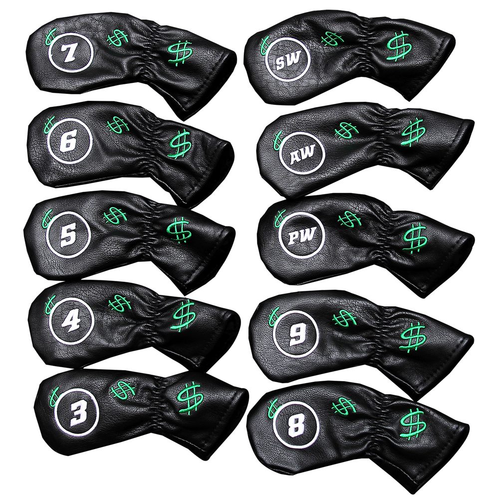 10 Packs Zwart Golf Iron Head Covers Protector Duurzaam Pu Leather Club Headcover Set Accessoires