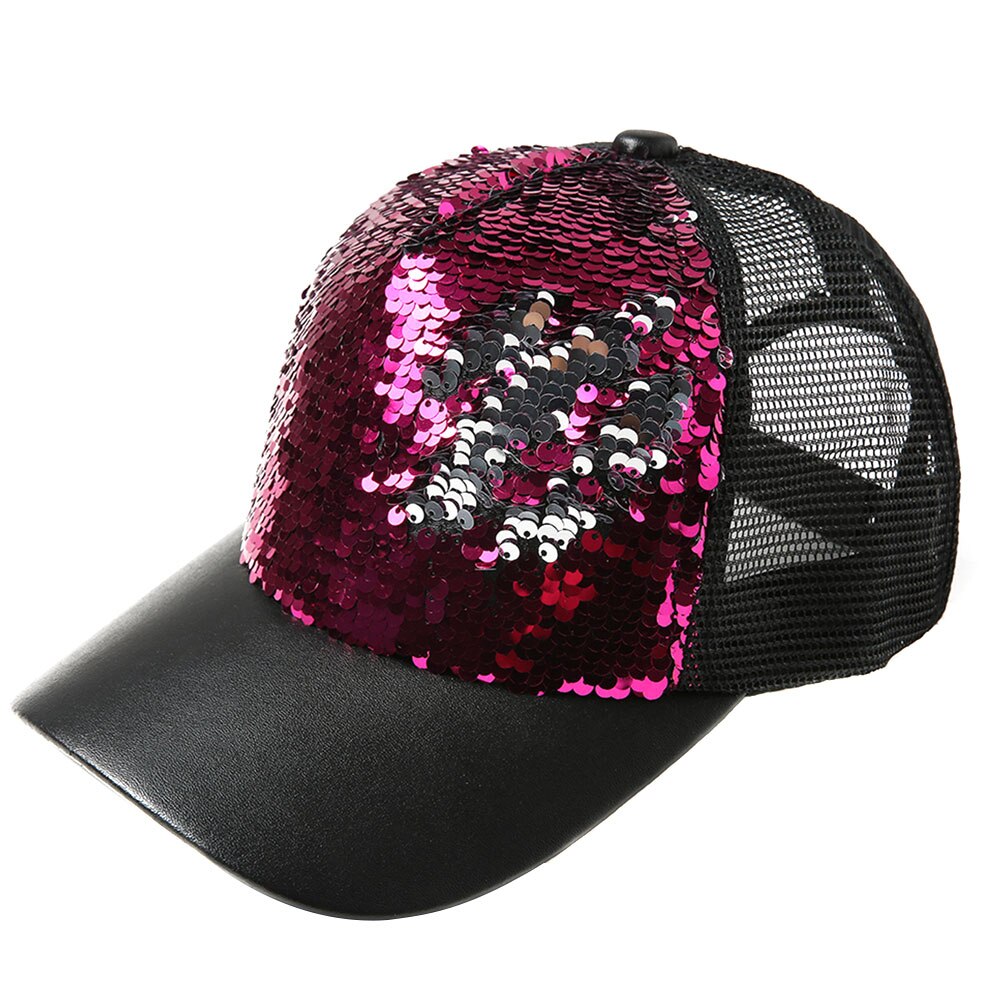 Été femmes casquettes de Baseball paillettes maille casquette réglable sport Shinning chapeaux NIN668: rose red