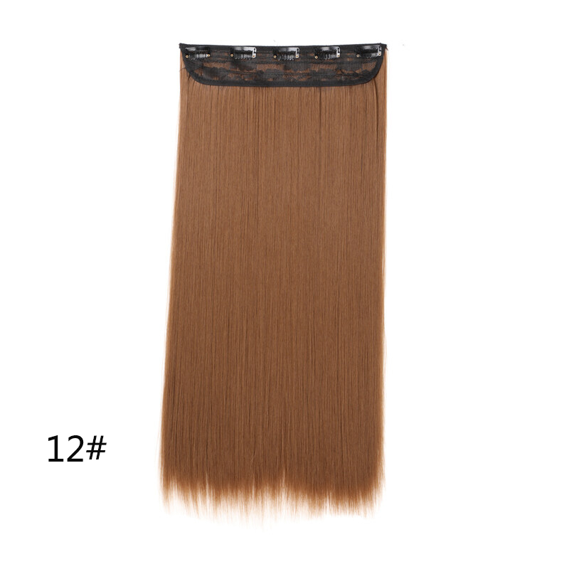 Extensiones de cabello invisibles de una pieza con 5 clips sintético, postizo largo y recto de 24 pulgadas resistente al calor para mujeres: T1B / 4 / 30