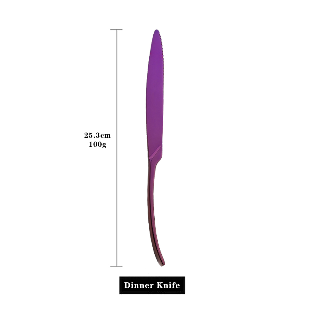 Purple 18/10 Stainless Steel Tableware Cutlery Set Flatware Knife Fork Coffee Spoon Dinnerware Set Party Kitchen Silverware Set: 1Pc Dinner Knife
