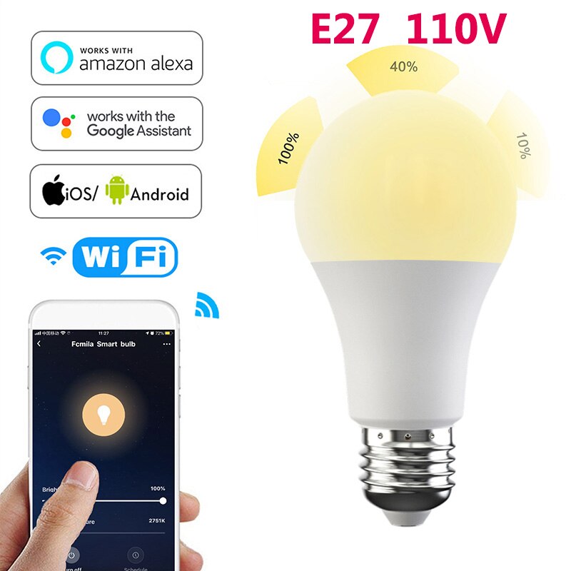 Fcmila smart wifi pære dæmpende pære 15w kold og varm smart home automation stemmestyring arbejde med alexa google home: 220v e27