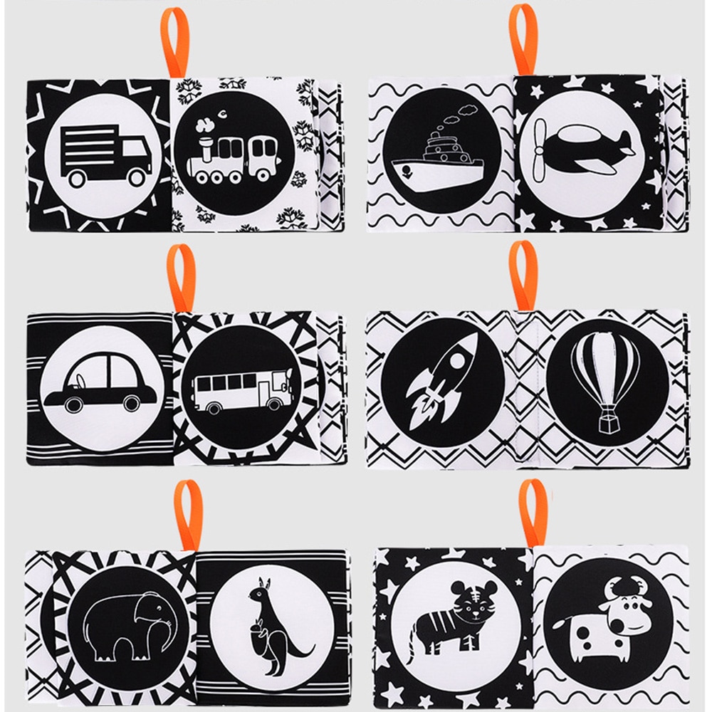 3PCS Baby Cloth Books Early Learning Educational Toys Black White Soft Cloth Development Books Cartoon Animal Infant Toys
