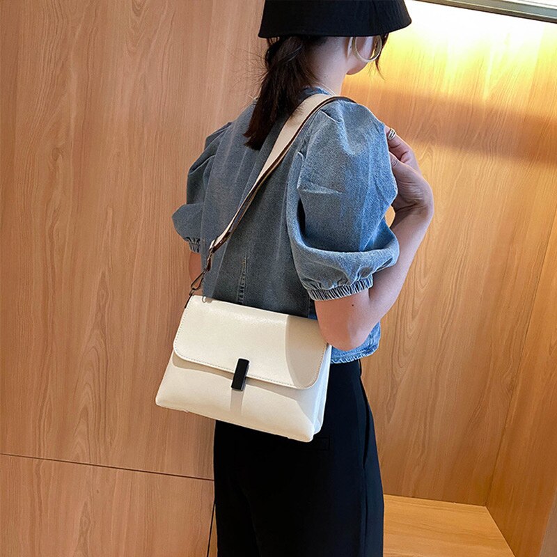 lässig Pu Leder Kleine Schulter Taschen Für Frauen Mit Breiten Gurt Weiblichen Einfarbig Crossbody Bote Reise praktisch Taschen