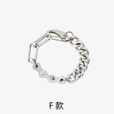 HUANZHI Silber Farbe Punk Armreif Klassische Hip Hop Harajuku Dicke Kette Dünne Doppel Anhänger Link Runde Armband Für Männer Schmuck: F