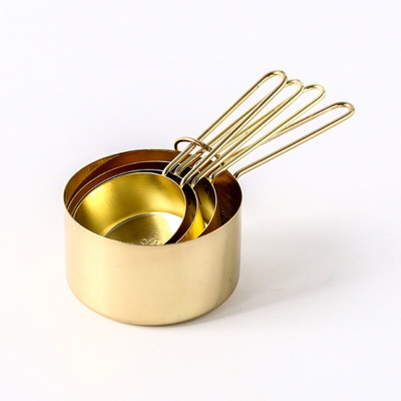 Stainless Steel Measuring Spoons Cups Set Baking Tea Coffee Spoon Flour Liquid Measuring Tool Cooking Kitchen Accessories Gadget: 4pcs Large Gold