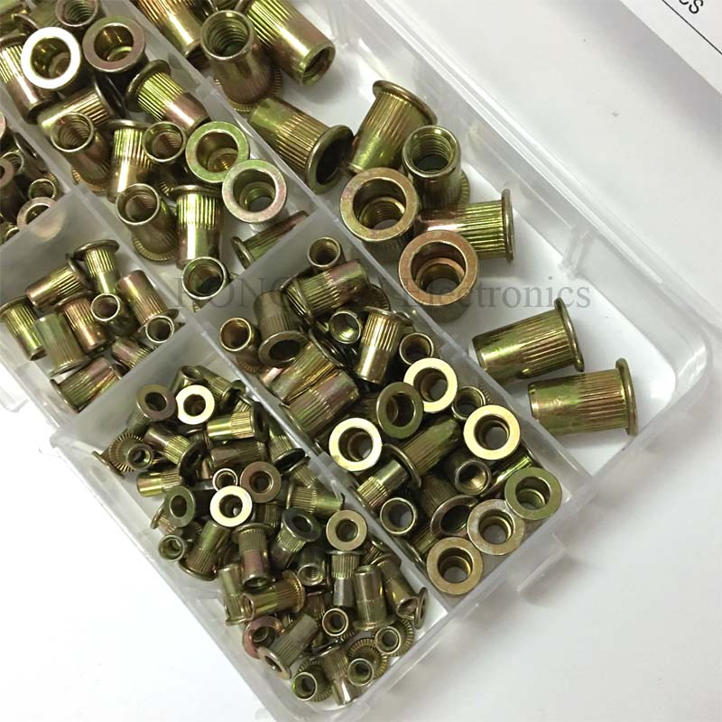 Rivet Nut Carbon Steel Galvanized M3 M4 M5 M6 M8 Flat Head Threaded Rivet Nut Sert Cap Assortment Kits 165pcs/set