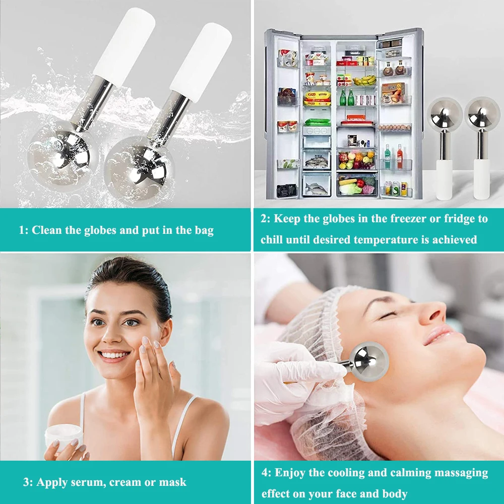 Globos de hielo faciales, rodillo Facial de acero inoxidable frío y , belleza de la piel, Spa, globo refrescante, bola de masaje, cuidado Facial, palo de congelación criogénica