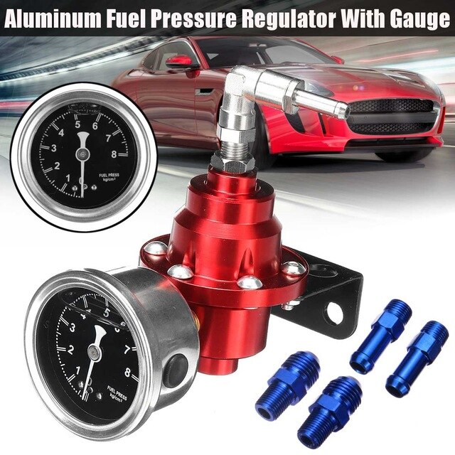 Regulador de presión de combustible Universal de aluminio ajustable, supercargador con medidor de aceite, accesorios para automóviles, 4 colores: Red