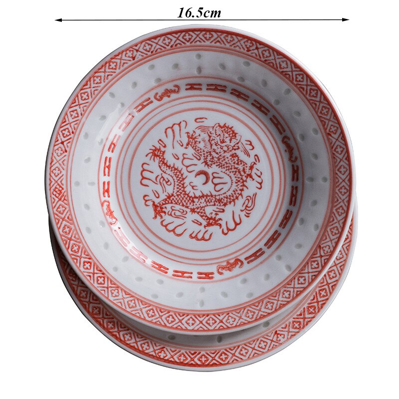 6.5inch Jingdezhen Ceramic Retro Red Dinner Plate Porcelain Dragon Dessert Plate Steak Fruit Dish Tea Cup Bowl Kitchen Tableware