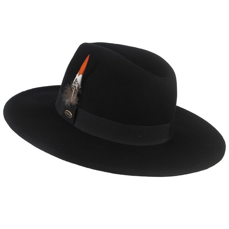 Gemvie bred skygge kvinder 100%  uld fedora vinter filt hat til mand stribet fjer band efterår panama jazz cap
