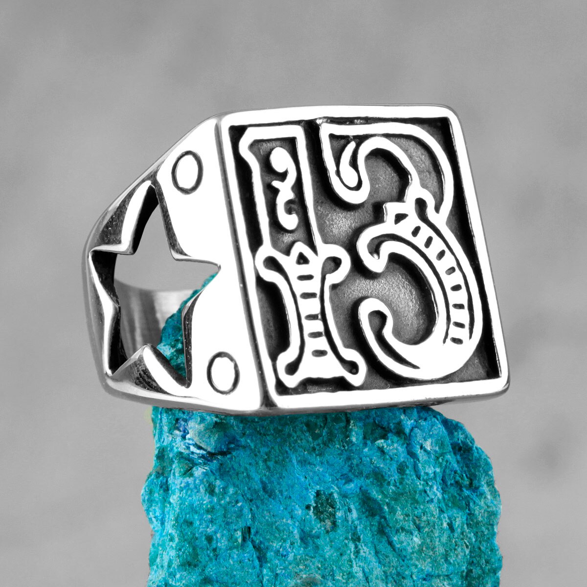 Lucky Number 13 Star Retro Stainless Steel Mens Rings Punk Hip Hop for Male Boyfriend Biker Jewelry Creativity