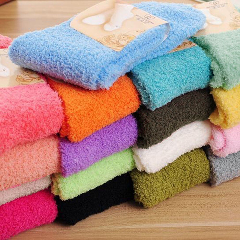 Home Women Girls Soft Bed Floor Socks Warm Winter Pure Color Fluffy Socks Floor Carpet Solid Color Женские Носки