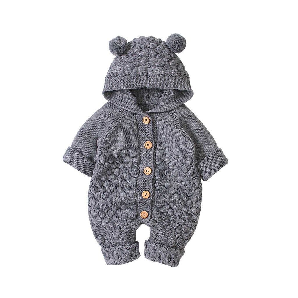 Knit Baby Sweater Winter Infant Newborn Cardigan Sweaters For Toddler Boys Hooded Jackets Button Up Autumn Baby Girls Coat: Gray  / 6M