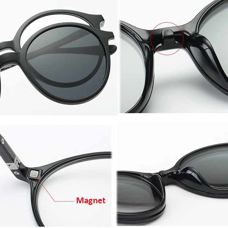 Gafas con montura redonda gruesa Vintage para hombre y mujer gafas con Clip magnético TR90 gafas graduadas ópticas marcos para gafas