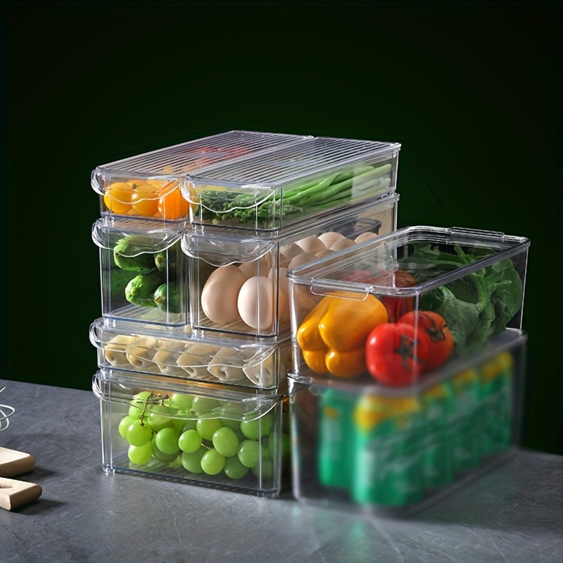 Organizador de frigorífico empilhável, caixas com tampas, recipientes transparentes para armazenamento de fruta, congelador, despensa, cozinha organizador frigorifico organizadores de gelaladeira