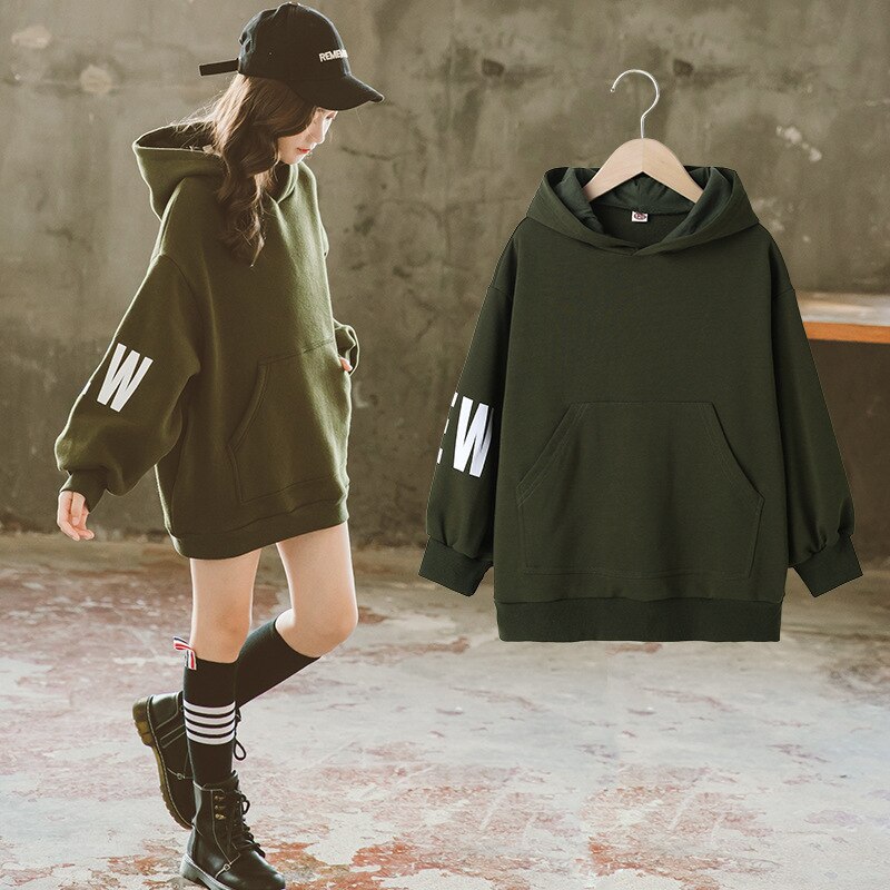 Barn jenter oversize armygrønn hettegenser 10 12 år høstklær: 4t