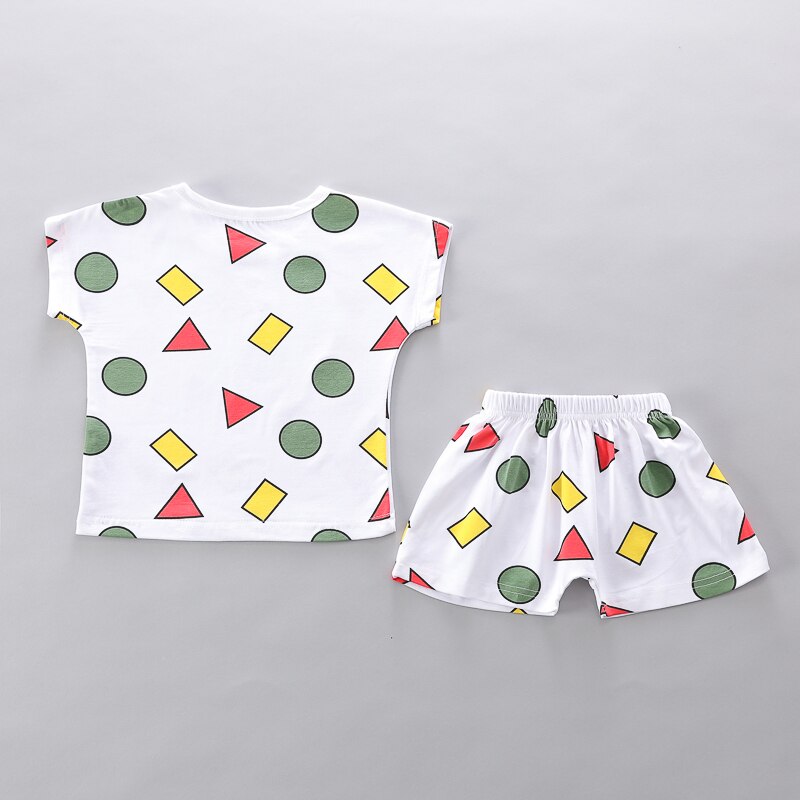 Bebis pojkar flickor pyjamasset kortärmad barnblus geometriskt tryck toppar+shorts nattkläder pyjamas barnkläder outfitset