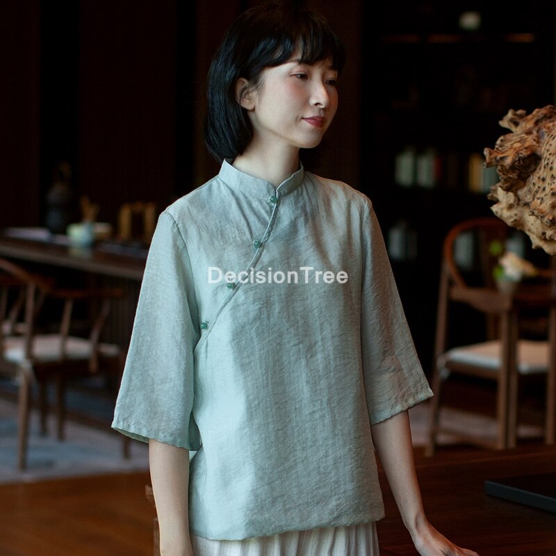 blusa de estilo chino suave qipao tops camisa china mujer hanfu camisa blusa cheongsam gasa blusa oriental qipao: color1 / S