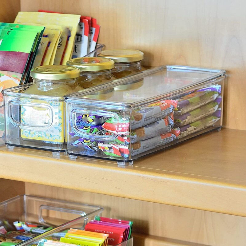 2 Pcs Stackable Plastic Storage Organizer Container Bins With Lids, Stackable Storage Bins With Handler For Refrigerator