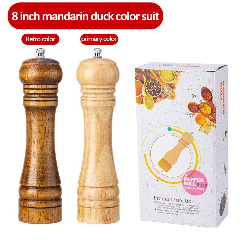 Molinillo de especias de madera de roble clásico, juego de molinillos de condimentos de mano, núcleo de molienda de cerámica, herramientas para barbacoa, 5, 8 y 10 pulgadas: 8 inch set B