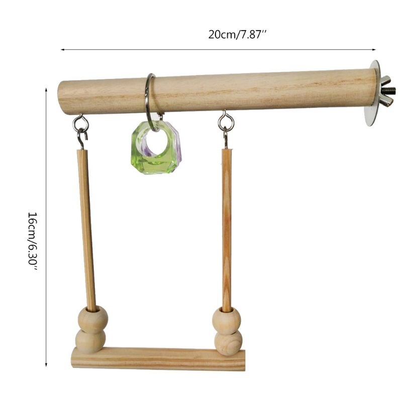 Columpio para aves de madera, soporte de percha con cuentas de goma, jaula para dormir, juguetes de juego para periquitos y Conure