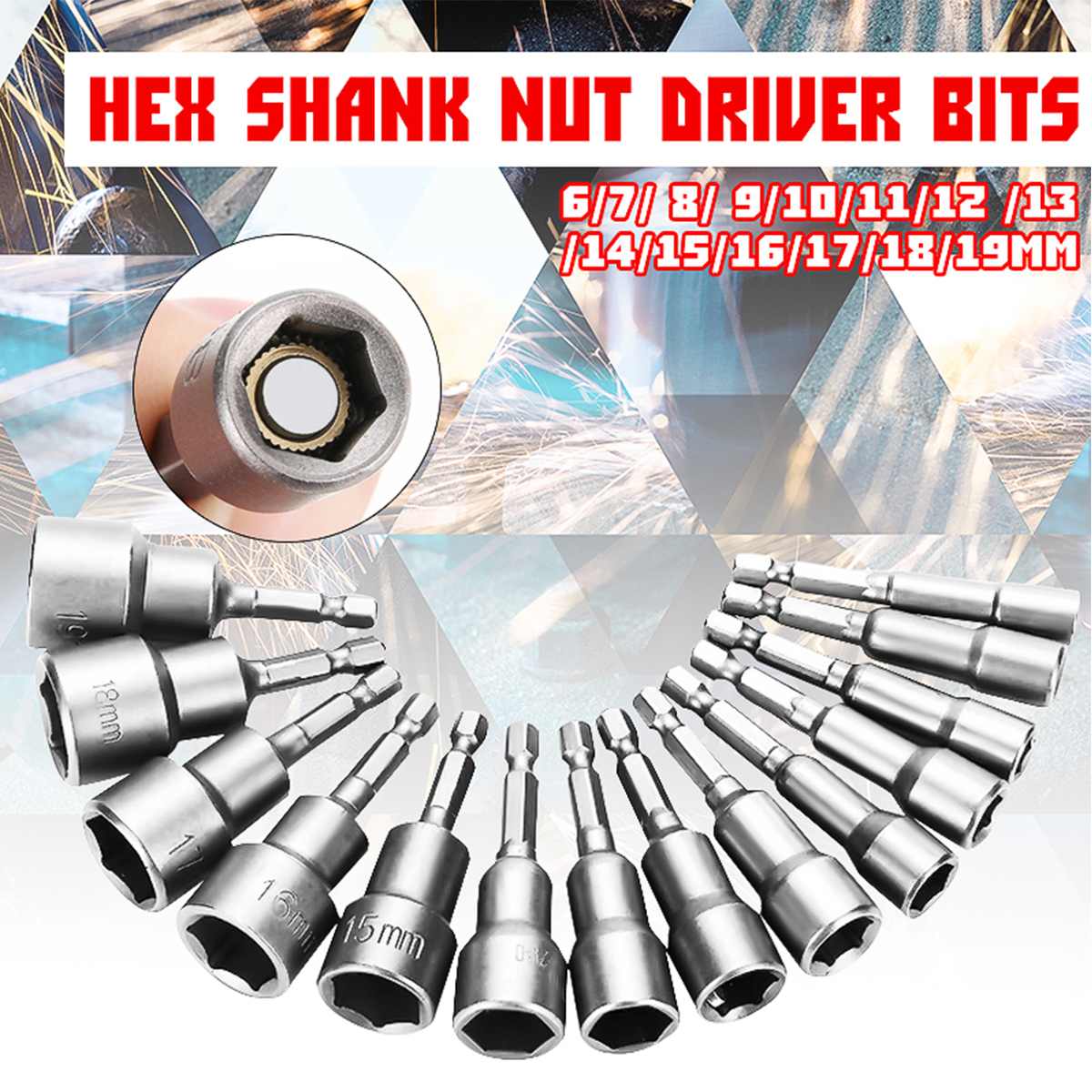 6-19mm 1/4 Inch Hex Shank Socket Wrench Magnetic Nut Driver Socket Screwdriver Drill Bit Shank Adapter Tool Motor Repairing Tool