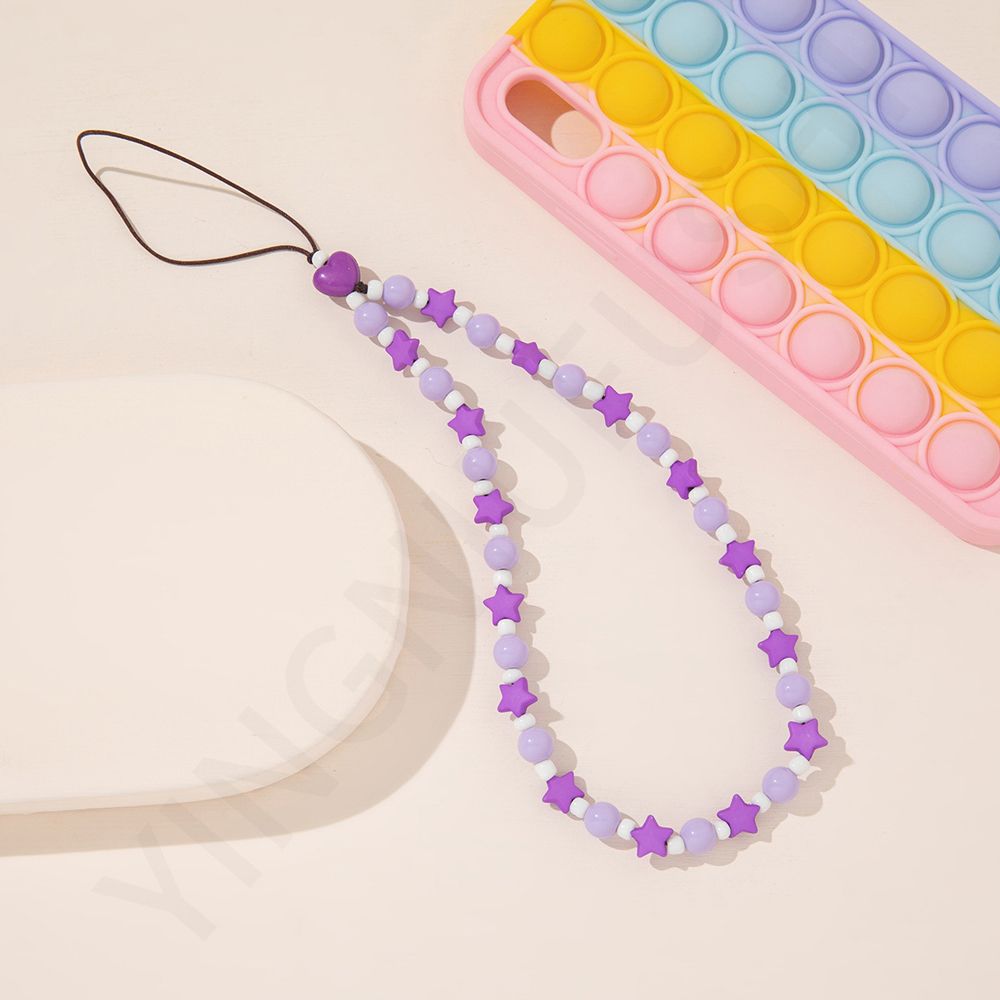 Mobile Phone Pendant Phone Charm Acrylic Bead Heart Beaded Mobile Phone Straps Mobile Phone Chain Cell Phone Lanyard: star-purple