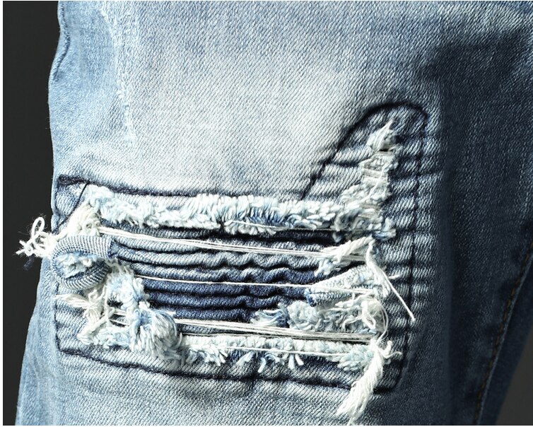Distressed patch hole biker jeans punk rock heren slim straight jeans stretch katoenen denim gescheurde broek