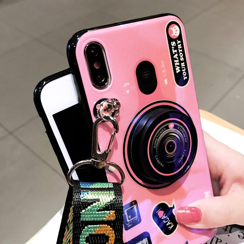 POCO X3 fallen retro 3D Kamera Telefon fallen Für Xiaomi POCO X3 NFC Silikon Weiche Rückseitige Abdeckung Mit Gurt Fundas