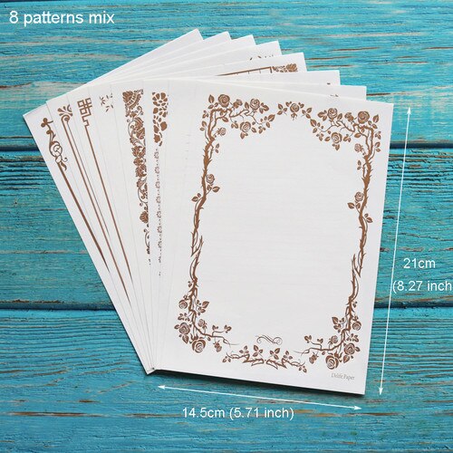 Papel kraft com 16 folhas de letras, escrita e design vintage de flor, letreiro, carta, desenho, esboço, papelaria: White
