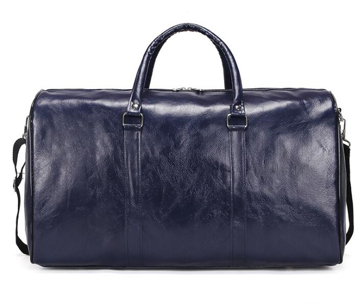 Male PU Leather Travel Bag Large Duffle Short Trip Travel Totes Big Fitness Bags Handbag Bag Luggage Weekend Shoulder Bag: Blue