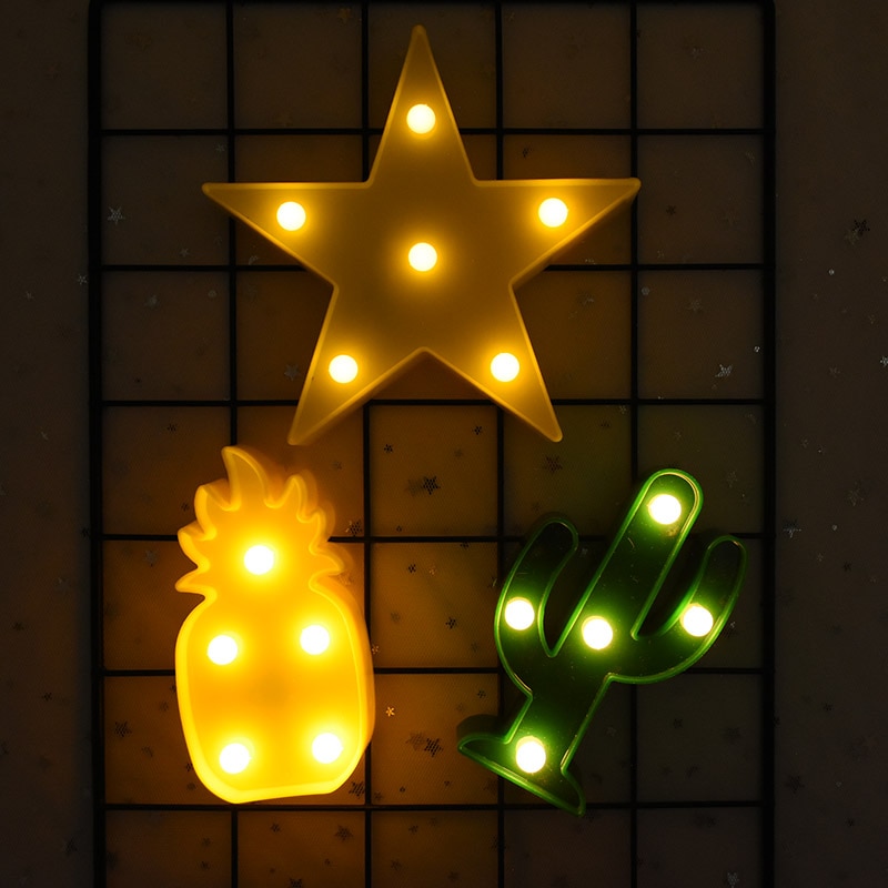 Lámpara de luz LED nocturna para niños, Flamenco, Estrella, piña, Cactus, hawaiana, , lámpara de pared del dormitorio, de decoración